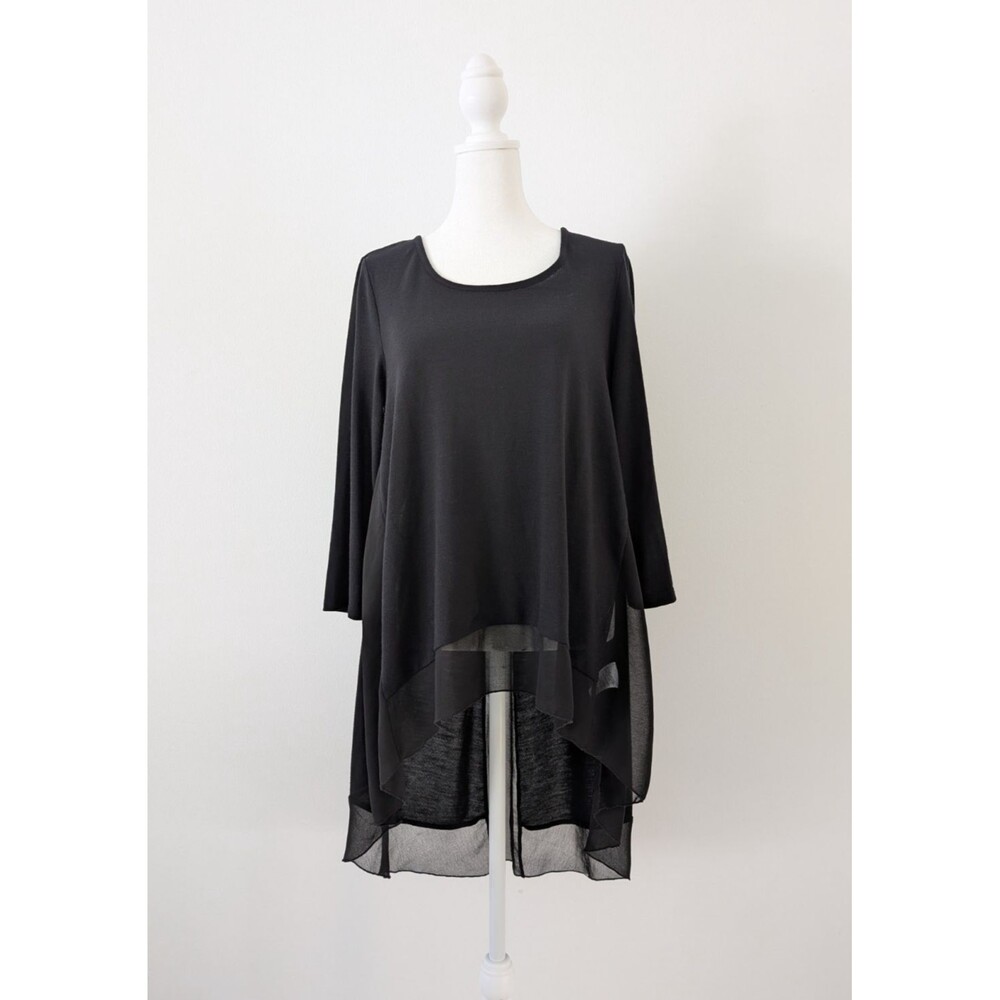 Bar III Blouse Women M Black Shiloh Tunic Three Quater Sleeve Crew Neck Top